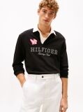 Black Logo Appliqué Relaxed Rugby Polo Shirt  Men