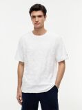 White Towelling Jacquard Relaxed Crew Neck T-Shirt  Men