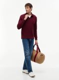 Red Regular Waffle Long Sleeve Polo Shirt  Men