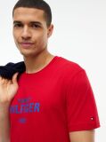 Κόκκινο Βαμβακερό T-Shirt Με Κλασική Λαιμόκοψη Και Λογότυπο Σε Αντίθεση  Άνδρες