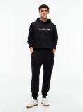 Black Logo Fleece Drawstring Hoody  Men