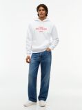 White Logo Embroidery Fleece Hoody  Men