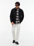 Black Mixed Texture Relaxed Chore Jacket  Men