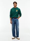 Green Peached Fleece Crew Neck Sweatshirt  Men