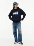 Blue Washed Flag Logo Fleece Relaxed Hoody  Men
