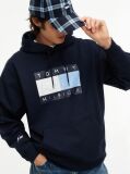 Blue Washed Flag Logo Fleece Relaxed Hoody  Men