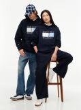 Blue Washed Flag Logo Fleece Relaxed Hoody  Men