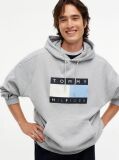 Grey Washed Flag Logo Fleece Relaxed Hoody  Men