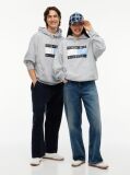 Grey Washed Flag Logo Fleece Relaxed Hoody  Men