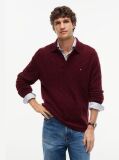 Red Pure Wool Cable Knit Rugby Jumper  Men