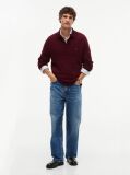 Red Pure Wool Cable Knit Rugby Jumper  Men