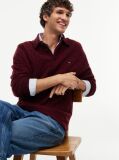 Red Pure Wool Cable Knit Rugby Jumper  Men