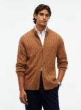 Brown Lambswool Zip-Thru Cable Knit Jumper  Men