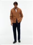 Brown Lambswool Zip-Thru Cable Knit Jumper  Men