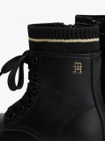 Black Knit Cuff Cleat Ankle Boots  Girls