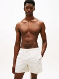 Beige Original Print Mid Length Swim Shorts  Men