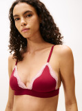 Red Microfibre Lace Trim Triangle Bralette  Women