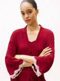 Red Essential Ribbed Lace Trim Robe  Women