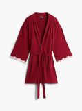 Red Essential Ribbed Lace Trim Robe  Women