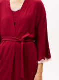 Red Essential Ribbed Lace Trim Robe  Women