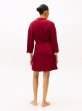 Red Essential Ribbed Lace Trim Robe  Women
