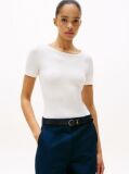 White Ribbed Slim T-Shirt  Women