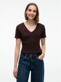 Καφέ T-Shirt Με Λαιμόκοψη V Και Slim Γραμμή  Γυναίκες