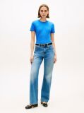 Blue Flag Embroidery Ribbed Slim T-Shirt  Women