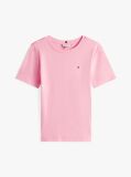 Pink Flag Embroidery Ribbed Slim T-Shirt  Women