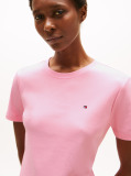 Pink Flag Embroidery Ribbed Slim T-Shirt  Women