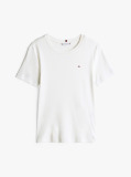 Beige Flag Embroidery Ribbed Slim T-Shirt  Women