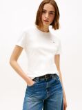 Beige Flag Embroidery Ribbed Slim T-Shirt  Women