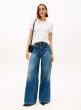 Beige Flag Embroidery Ribbed Slim T-Shirt  Women