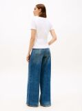 Beige Flag Embroidery Ribbed Slim T-Shirt  Women