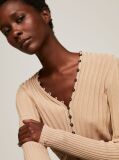 Beige Ribbed Button Down Slim Fit Cardigan  Women