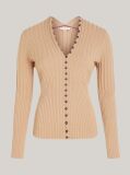 Beige Ribbed Button Down Slim Fit Cardigan  Women