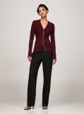 Red Ribbed Button Down Slim Fit Cardigan  Women