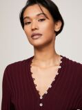 Red Ribbed Button Down Slim Fit Cardigan  Women