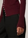 Red Ribbed Button Down Slim Fit Cardigan  Women
