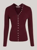 Red Ribbed Button Down Slim Fit Cardigan  Women