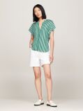 Multi Fluid Stripe V-Neck Short Sleeve Blouse  Women