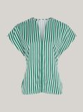 Multi Fluid Stripe V-Neck Short Sleeve Blouse  Women