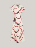 Multi Ribbon Print Fit And Flare Midi Dress  Women