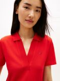 Red Slim Open V-Neck Polo Dress  Women