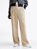 Beige Wool Blend Relaxed Straight Leg Trousers  Women