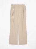 Beige Wool Blend Relaxed Straight Leg Trousers  Women