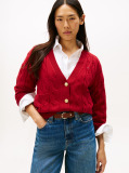 Red Pure Wool Oversized V-Neck Cardigan  Women