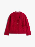 Red Pure Wool Oversized V-Neck Cardigan  Women