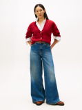 Red Pure Wool Oversized V-Neck Cardigan  Women