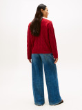 Red Pure Wool Oversized V-Neck Cardigan  Women
